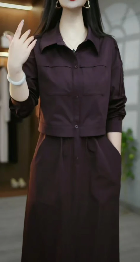 8气质简约新款百搭时尚减龄收腰连衣裙春秋显瘦显瘦长袖宽松春季