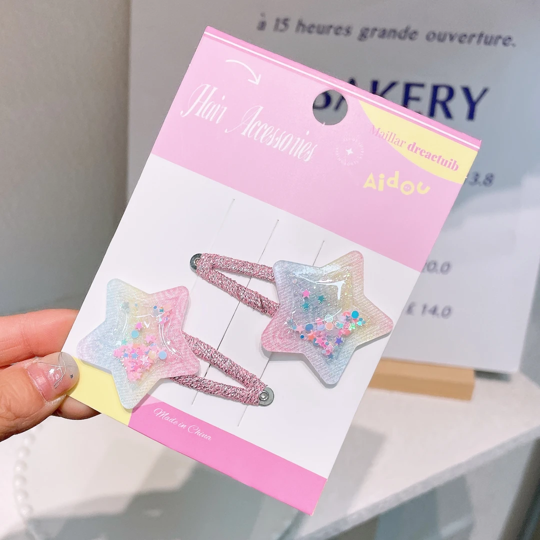 A-7745  rw  2个渐变星星细闪亮粉布艺碎发刘海掰掰夹       发圈