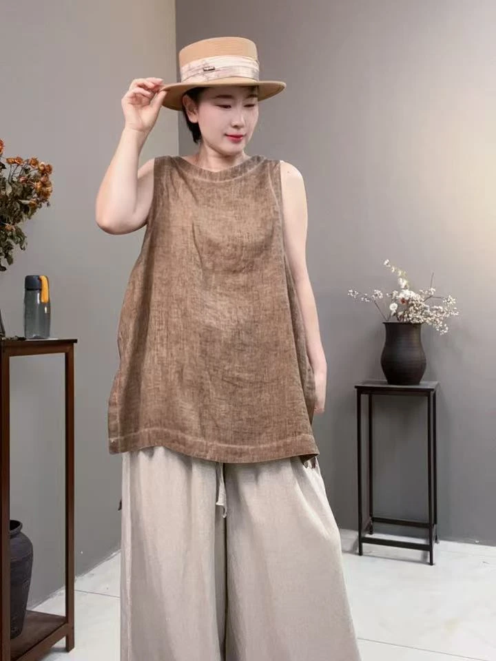 设计师款马甲100亚麻（衣长80 胸围140）