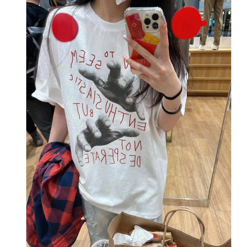 纯棉美式高街短袖t恤女夏季2025新款小众设计感国潮牌hiphop上衣