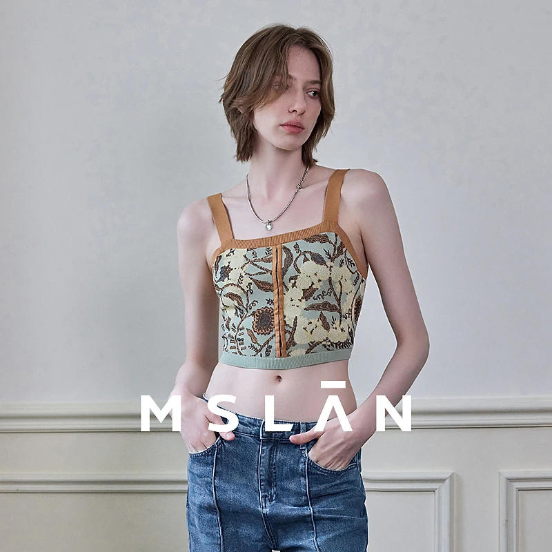 MSLAN【商场同款】新款提花绑带毛织背心MFCMG102