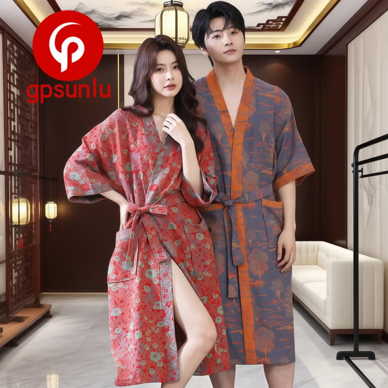 gpsunlu「晨袍」新款纯棉浴袍春秋夏季睡袍男女情侣成人浴衣家居服