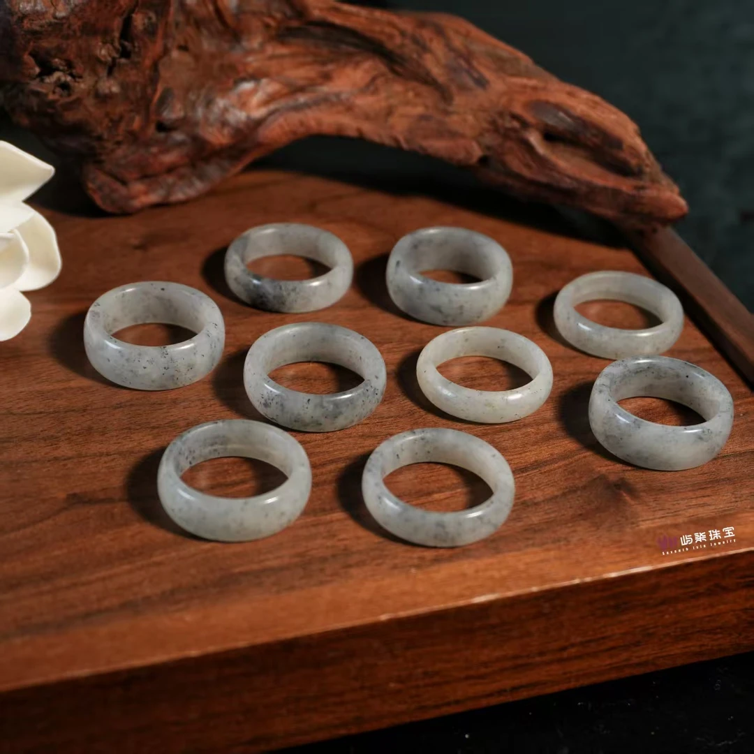 D514|赋蓝归| 和田玉未镶嵌 水墨圆环戒圈多样性发一