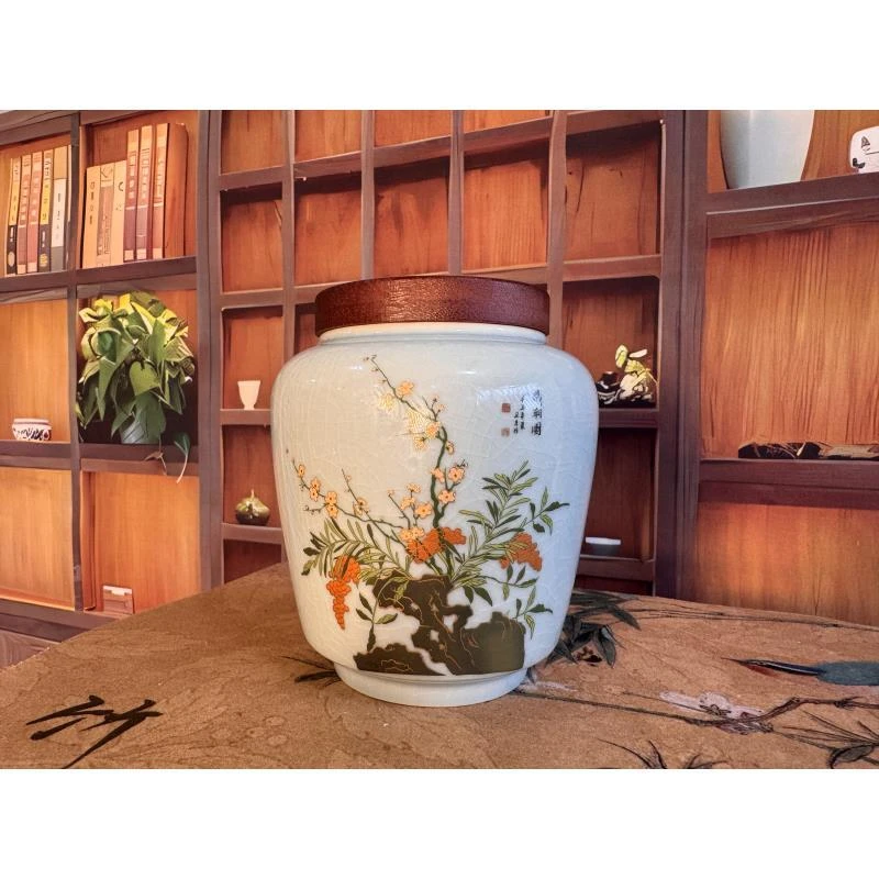 中式风格陶瓷密封防潮带盖3005茶叶罐