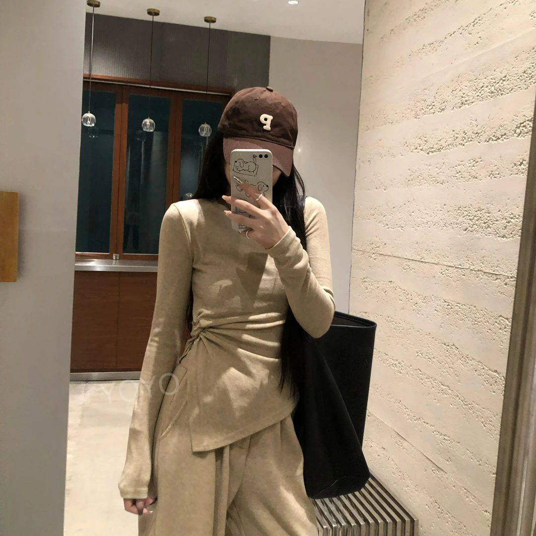 YOYO自制【时髦感上衣】磨毛气质显瘦收腰开叉不规则上衣