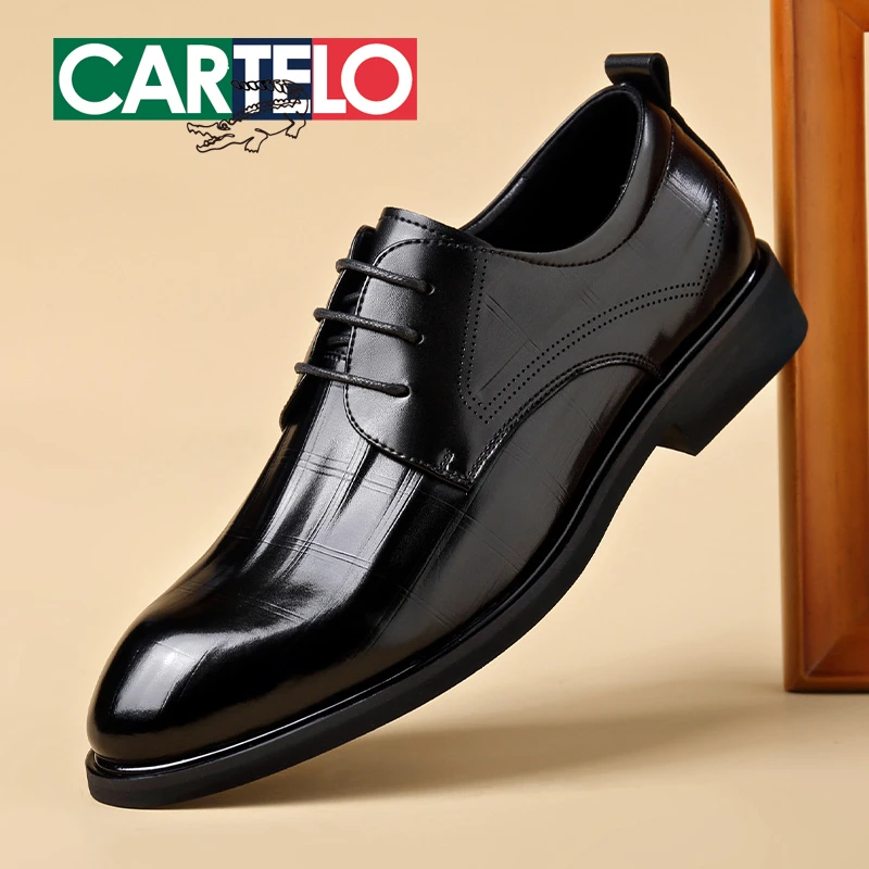 CARTELO/卡帝乐鳄鱼男士商务透气休闲皮鞋英伦正装休闲鞋