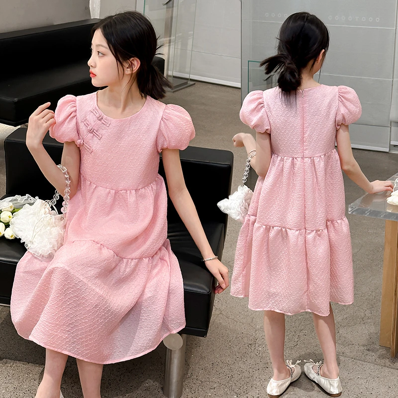 夏季新款女童连衣裙2025儿童泡泡袖公主裙小女孩国风裙子6-15岁潮