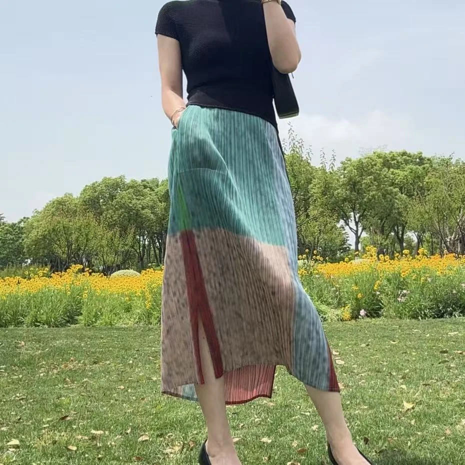 【葡萄汽水】弹簧细竖坑条分叉弹簧半身裙女款爆款2025新款裙子047