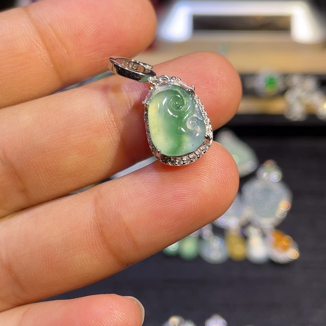 翡翠银S925镶嵌吊坠(不含链)