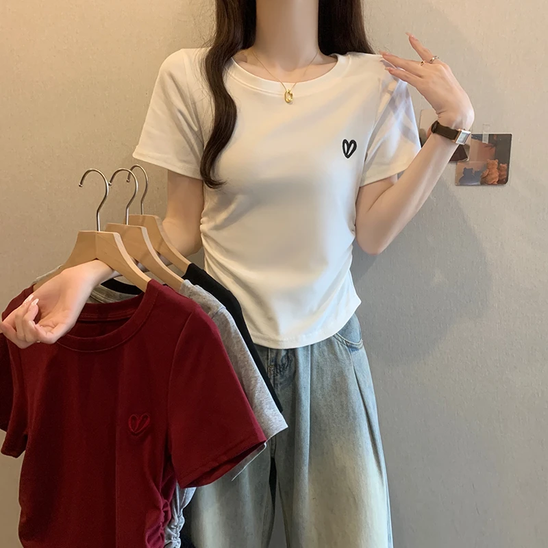 大码胖mm女装夏季新款韩版短袖t恤宽松显瘦设计感褶皱遮肚上衣