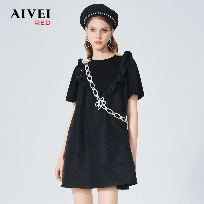 AIVEI欣贺春肩带T雪纺连衣裙百搭 P0160015