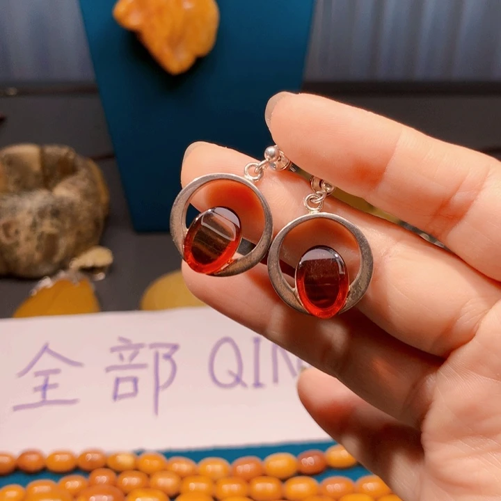 琥珀未镶嵌耳饰波兰设计款琥珀蜜蜡