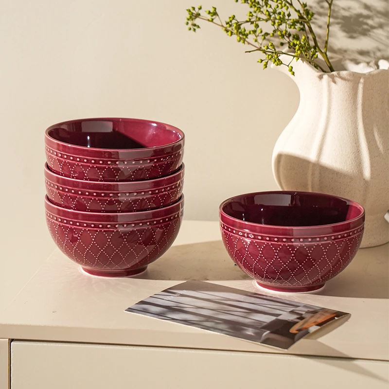 舍里美式浮雕餐具家用轻奢高级感米饭碗面碗汤碗菜盘餐盘乔迁餐具