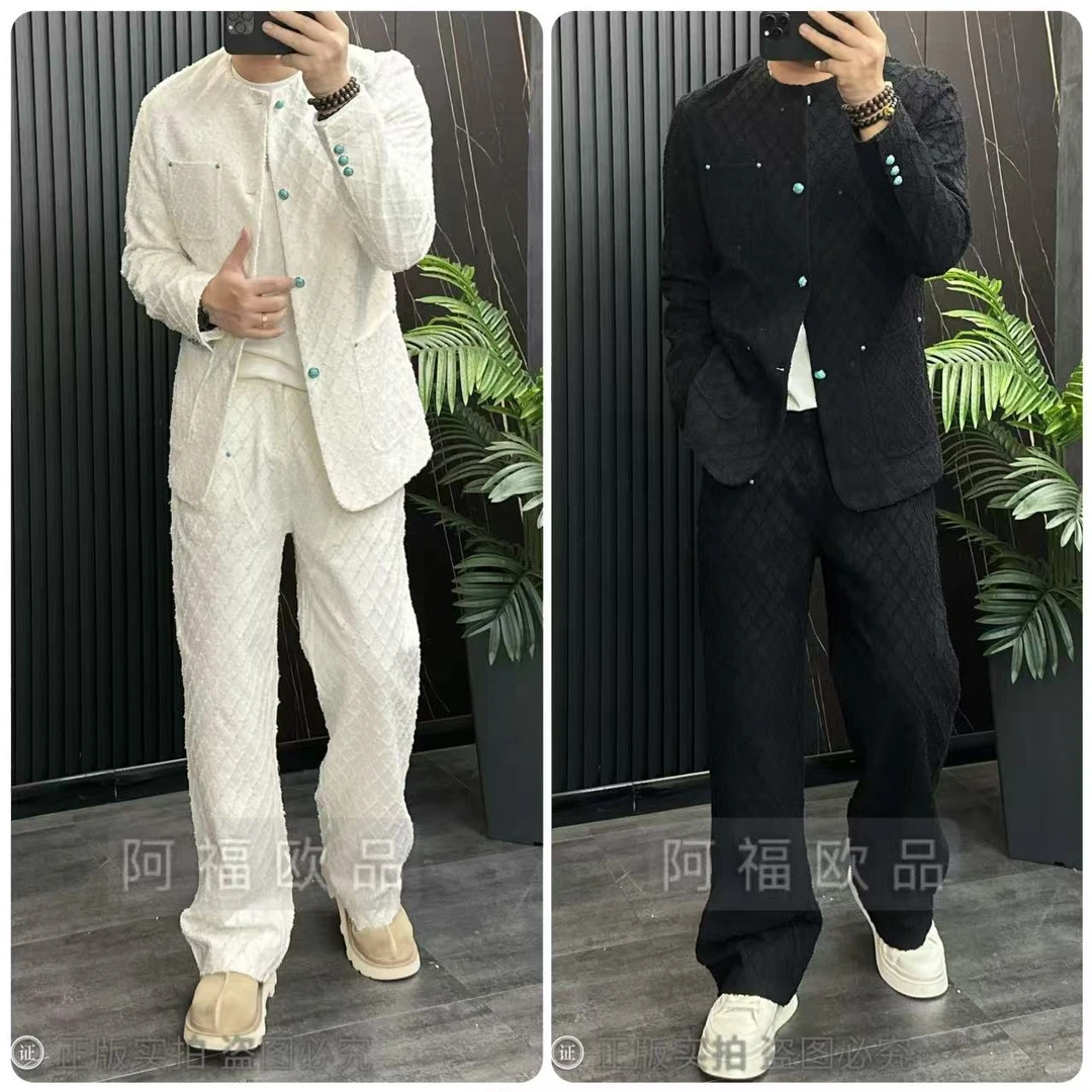 男士顶奢秀场提花定制套装潮流轻奢春季休闲百搭