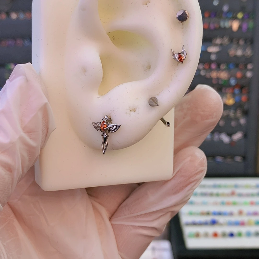 钛合金合金28号 唇钉马蹄环一套 鼻钉带杆子