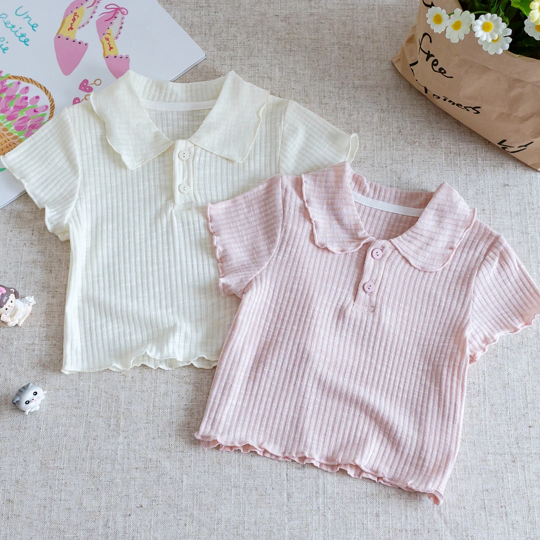 女童短袖T恤2025新款夏季儿童韩版甜美娃娃领上衣女宝宝洋气打底