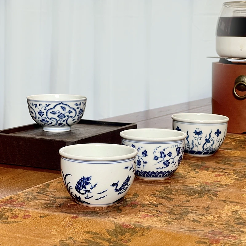 九观金品青花海藻缠枝花卉鸳鸯系列主人杯景德镇纯手工手绘茶杯