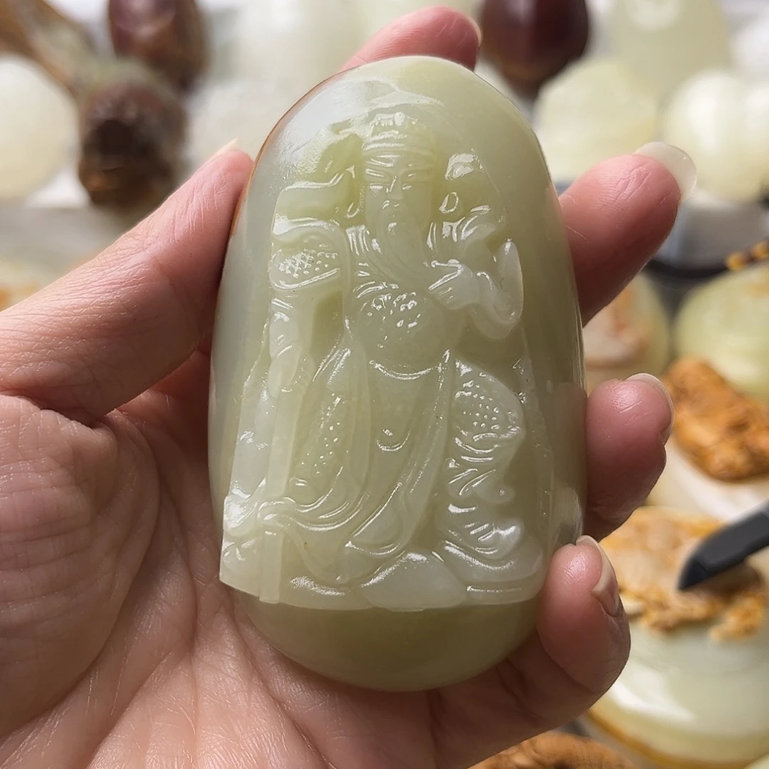 石材方解石手把摆件不退换关公