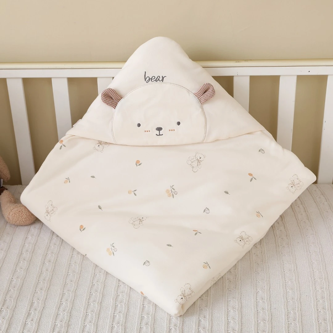 婴幼儿纯棉产房棉花抱被 a类带帽包被室内二十度适用高档送人专用