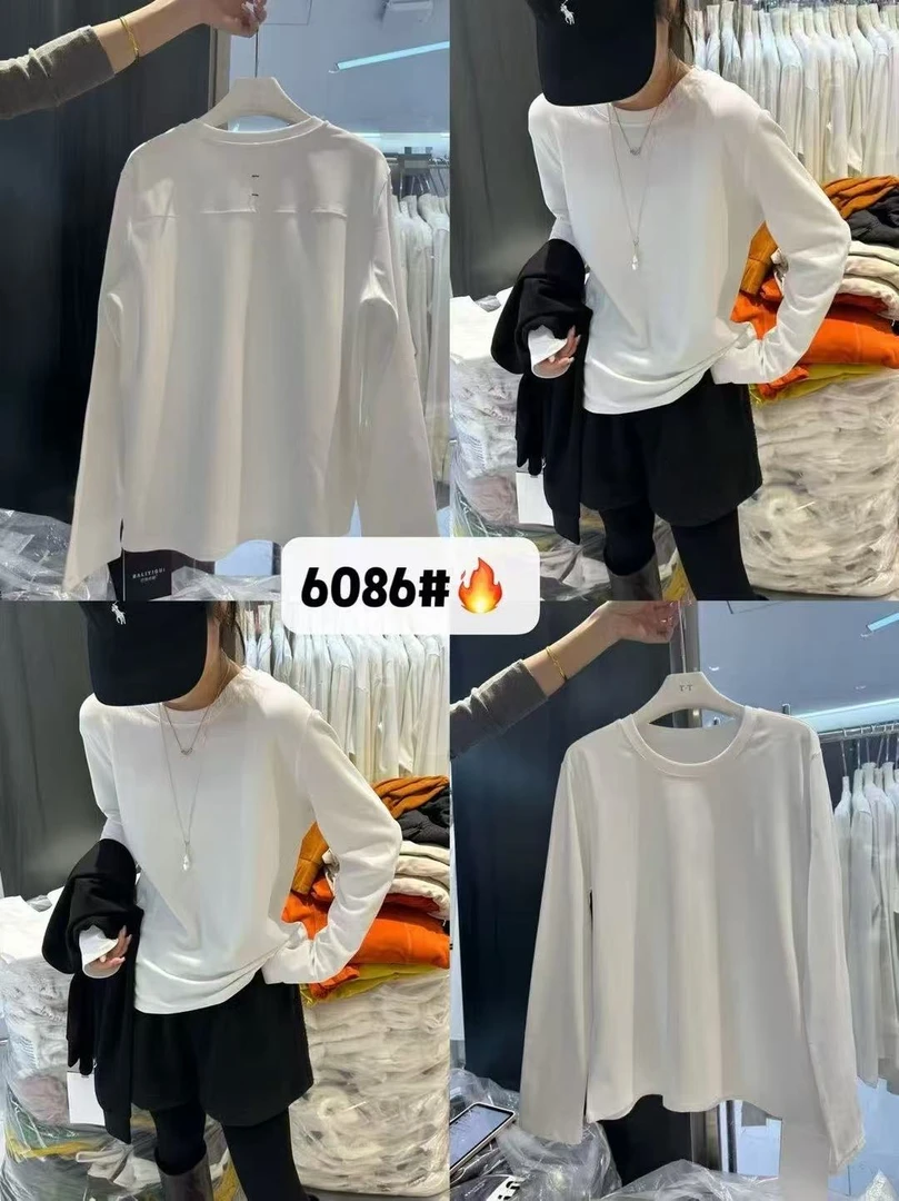 6086-3342 小白T加绒加厚休闲百搭打底衫T恤