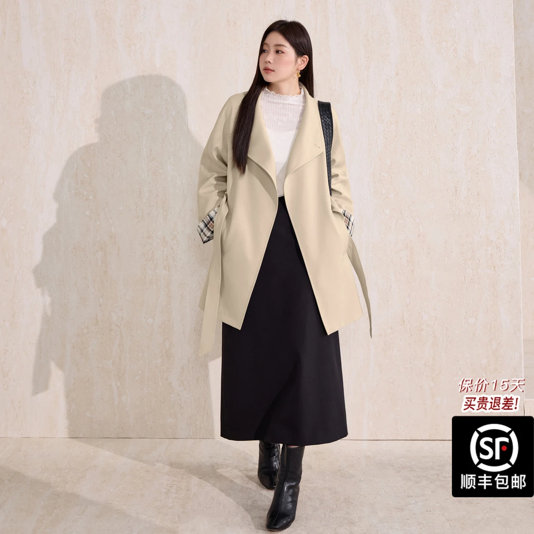 蓝语大码胖mm立领斗篷中长款风衣外套2025秋宽松显瘦收腰显瘦大衣