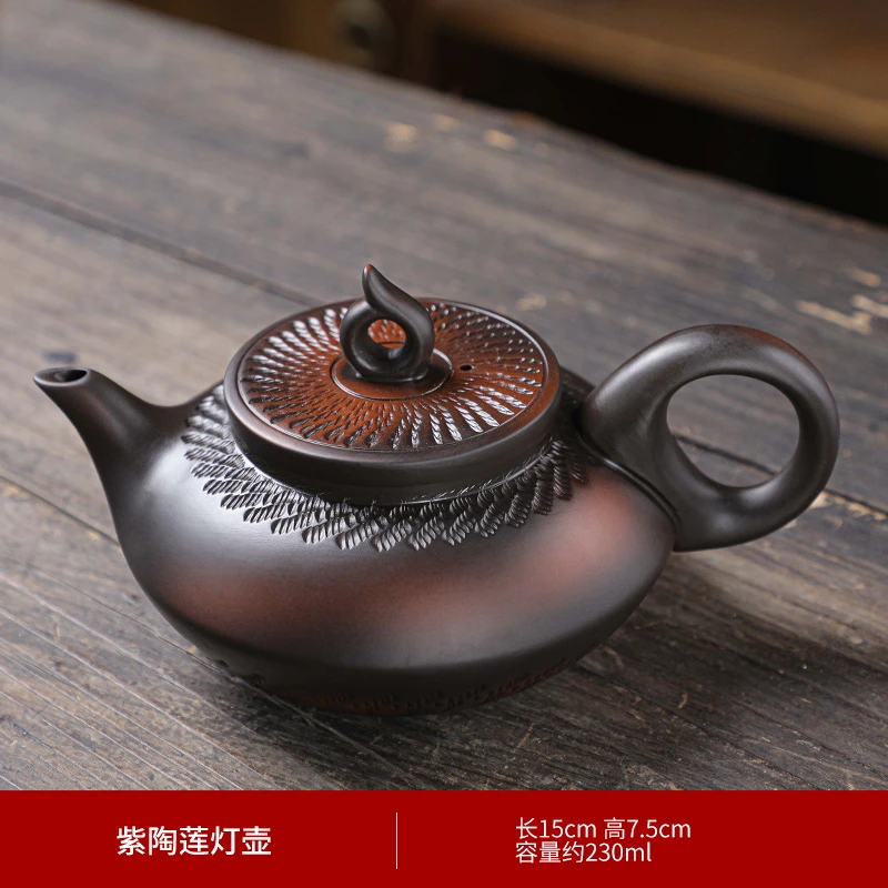 复古云南紫陶茶壶跳刀加壶承纯全手工泡茶建水西施壶功夫茶具家用