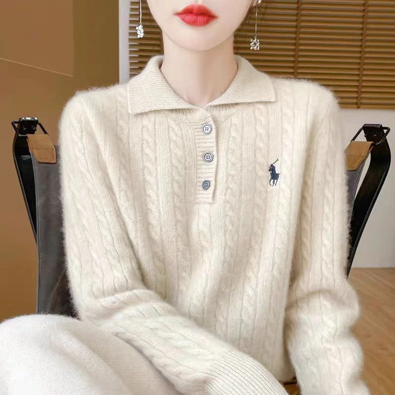 减龄100羊毛衫 ~秋冬新款V领绞花时尚女百搭针织衫  -328