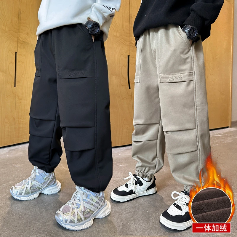 男童秋冬加绒加厚卫裤2025新款中大童男孩洋气一体绒运动裤休