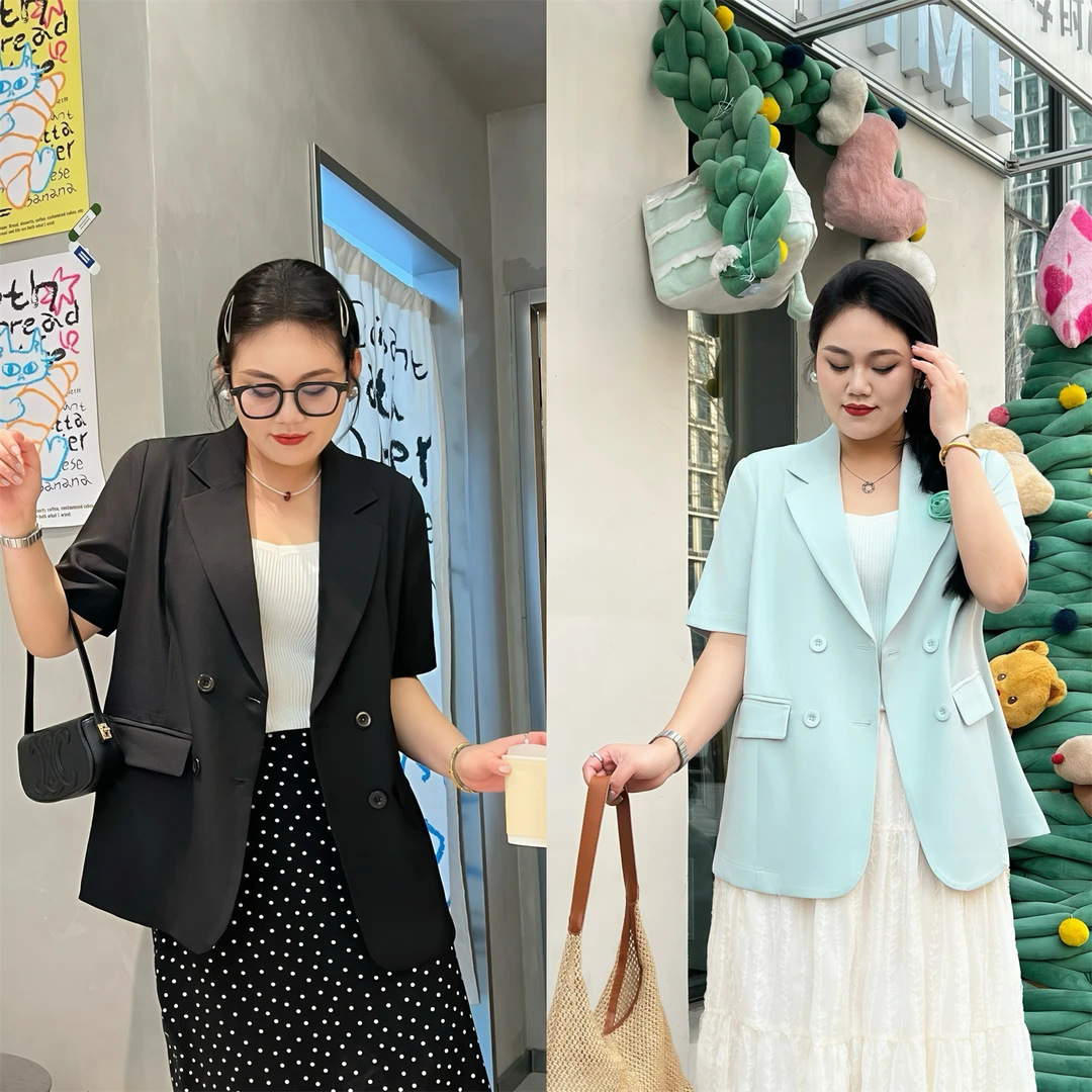 波提切利 / 英伦风TR细斜短袖西服7648花契大码200斤胖mm夏季显瘦