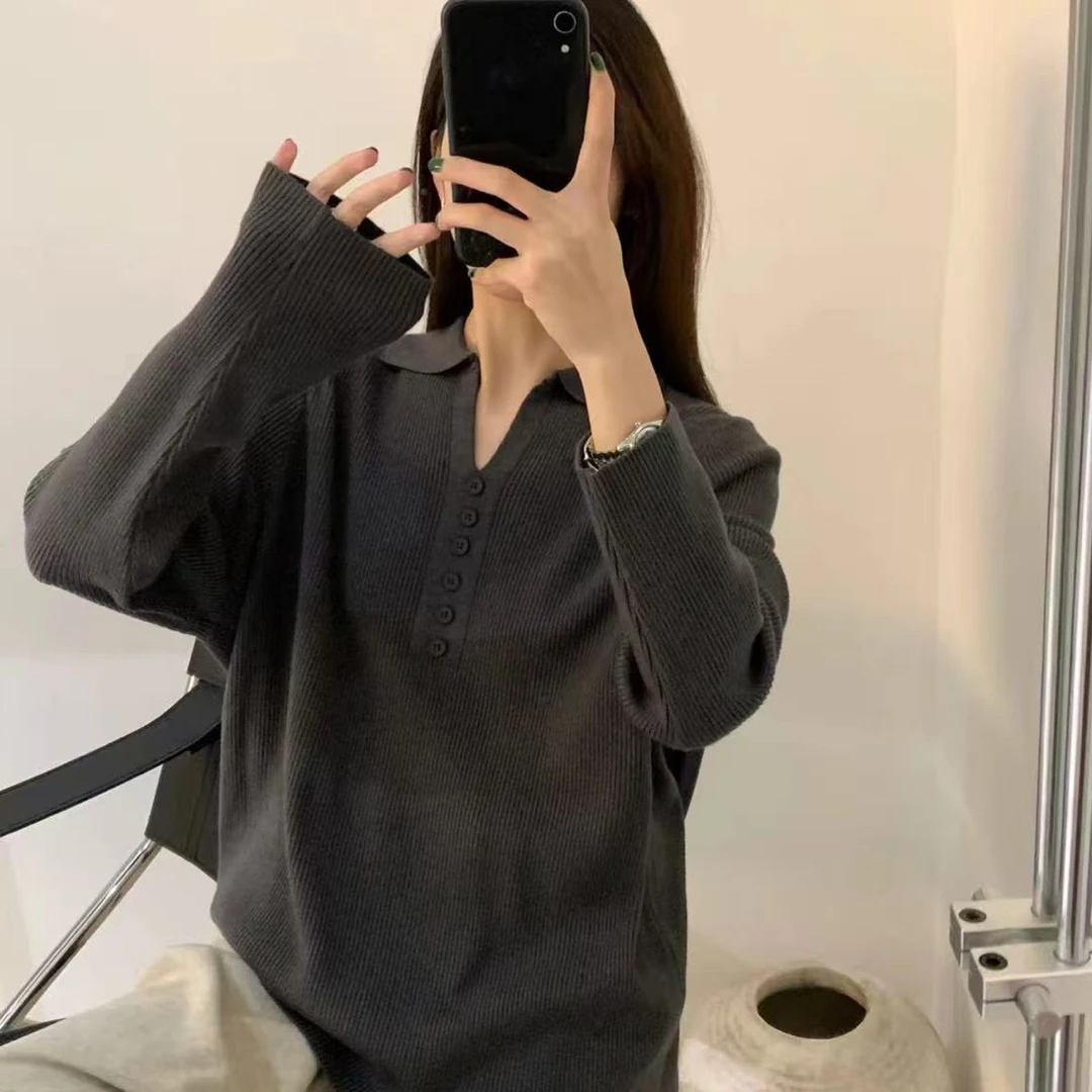 大7家穿流毛衣针织宽松女POLO领毛针织轻熟网红时尚炸街新款女装