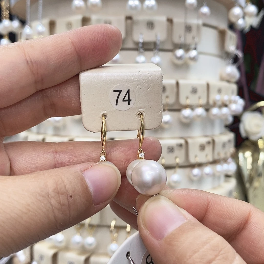 耳饰银S925镶嵌淡水珍珠
