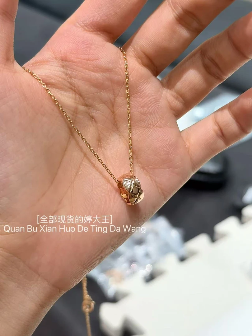 铜合金项链 【香槟金格菱纹镜面滚轮项链】