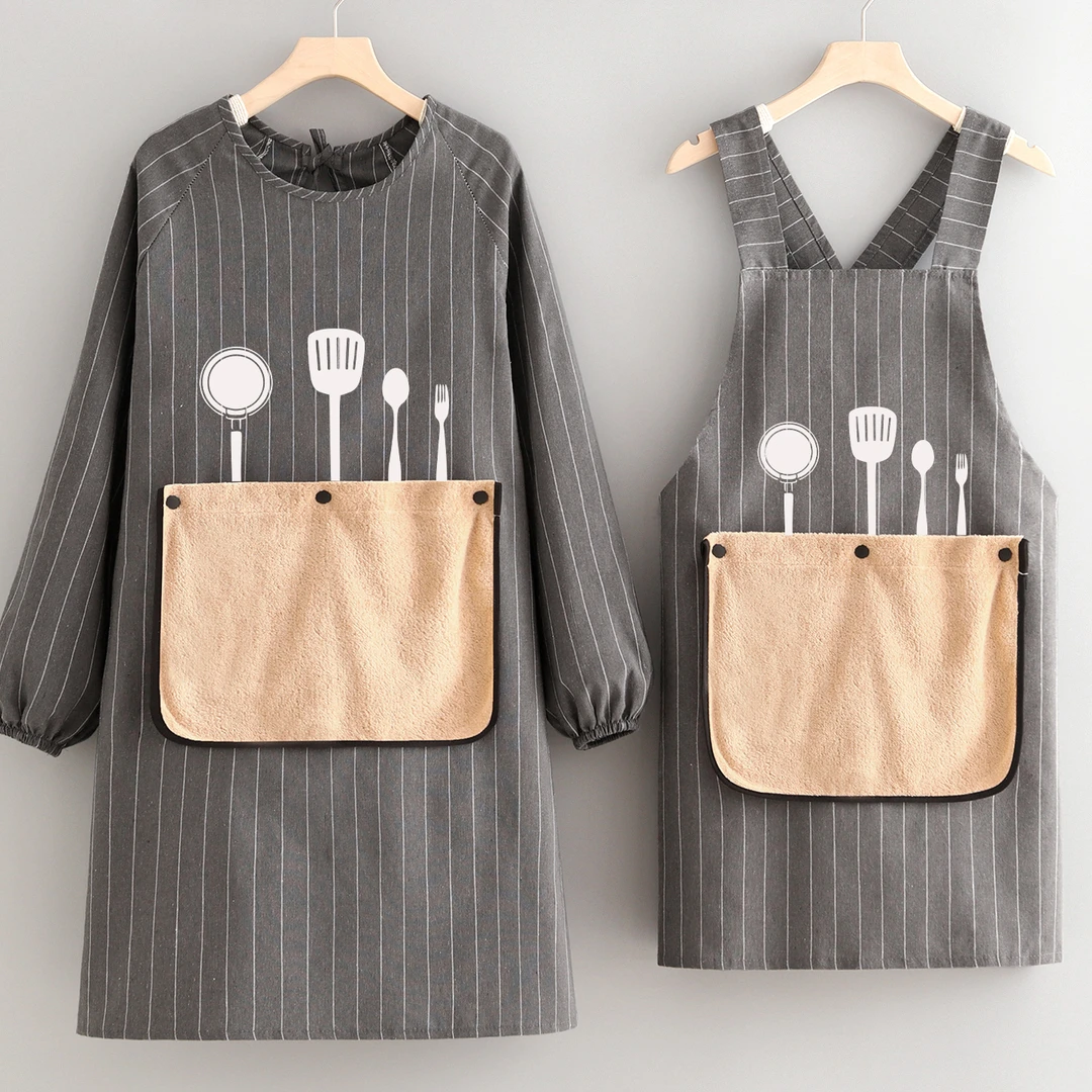 简约透气长袖罩衣防污耐脏定制印字餐饮上班工作服厨房做饭家用女