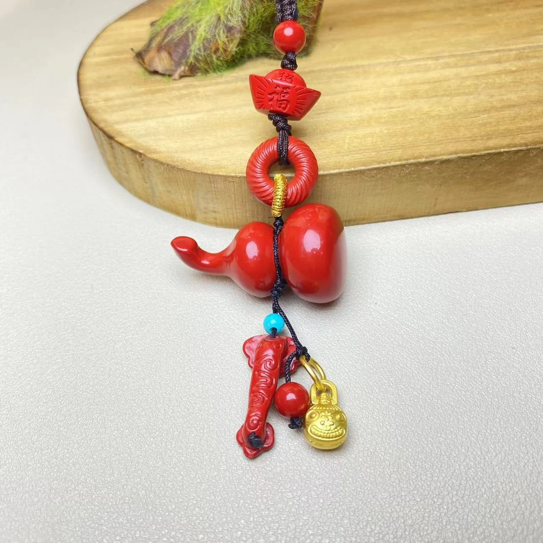 含辰砂工艺品保真高含量红砂设计款福禄双全葫芦钥匙扣保真朱砂
