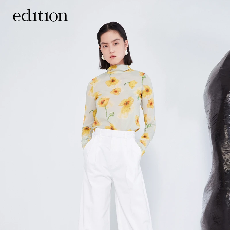 【陈大可】edition花卉印花桑蚕丝时尚长袖上衣#EBC1TOP011