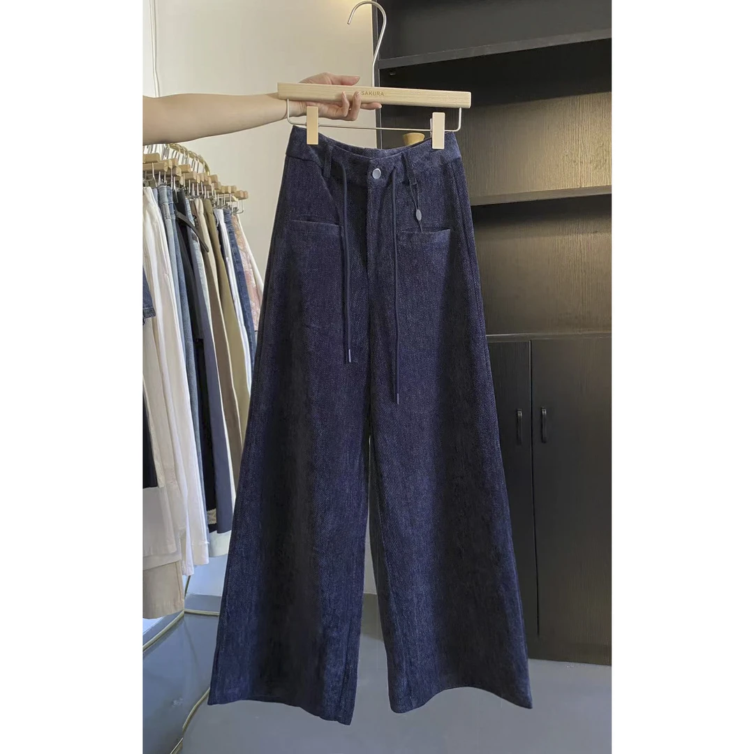 璎婲sᴀᴋᴜʀᴀ【松弛冬日】媛韩版百搭垂感厚款灯芯绒绑带休闲阔腿裤