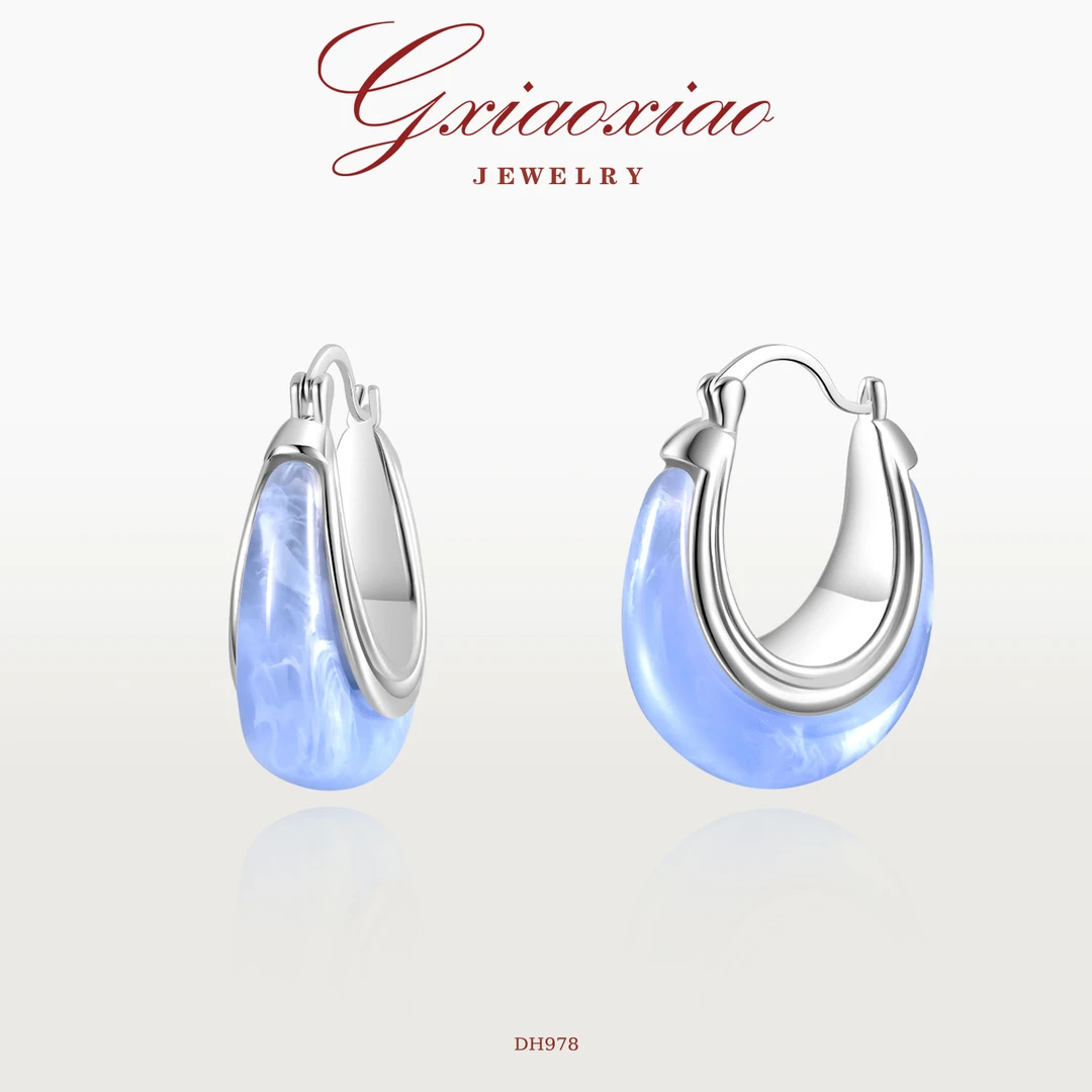 G XIAOXIAO 镀K金 轻奢小众复古高级百搭蓝色耳环 DH978