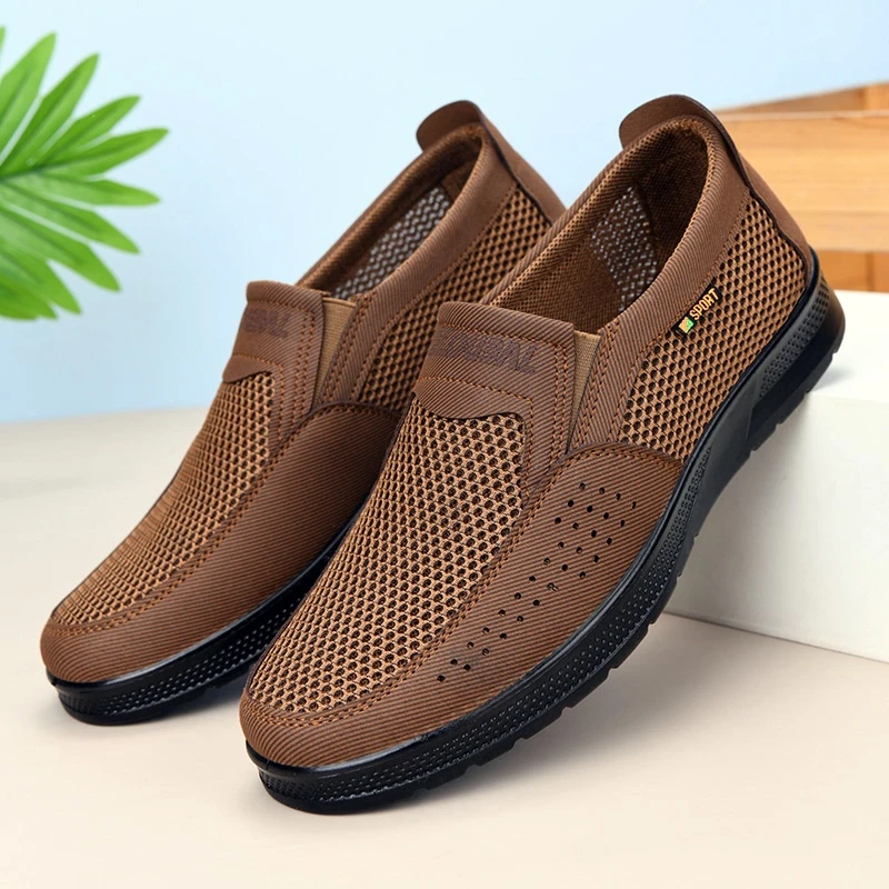 夏季老北京布鞋男网鞋透气网面休闲鞋聚氧脂爸爸鞋中老年人网眼鞋