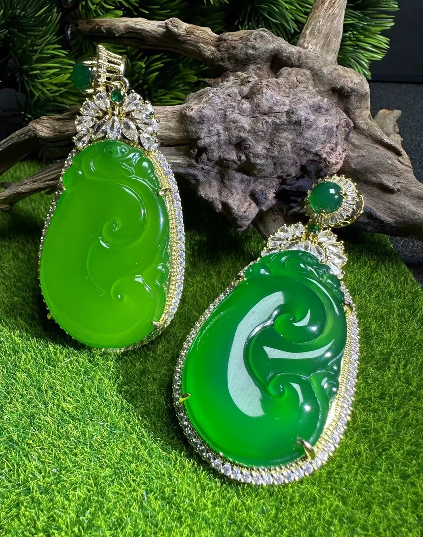 ST1695【福嘟嘟】冰翠芙蓉绿玛瑙如意吊坠-配麻花链-多样性只发一件