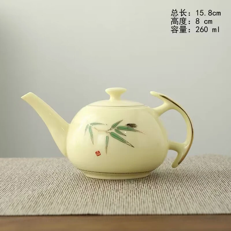 羊脂玉宝石黄描金悬停三才盖碗茶杯家用办公室陶瓷泡茶壶功夫茶具