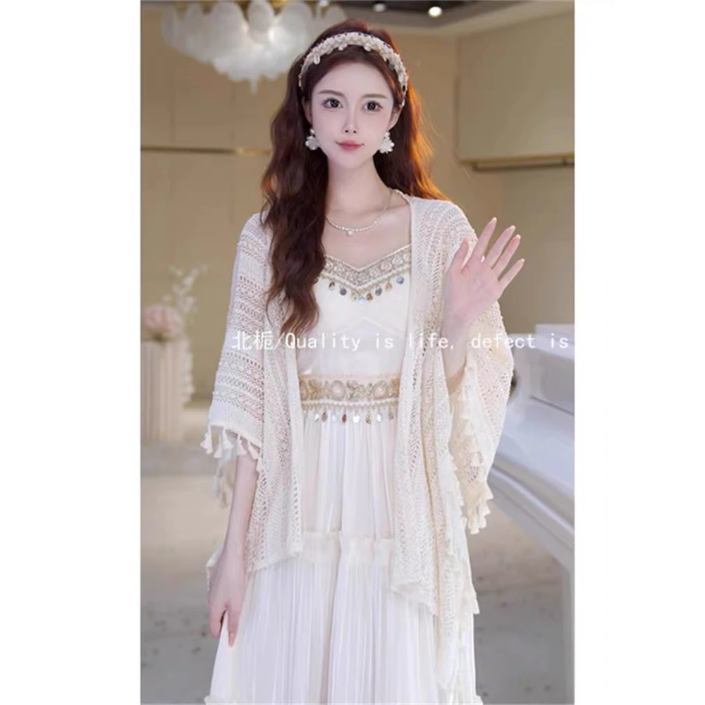 法式设计感套装女镂空披肩一整套夏季新款连衣裙 一套现货宽松