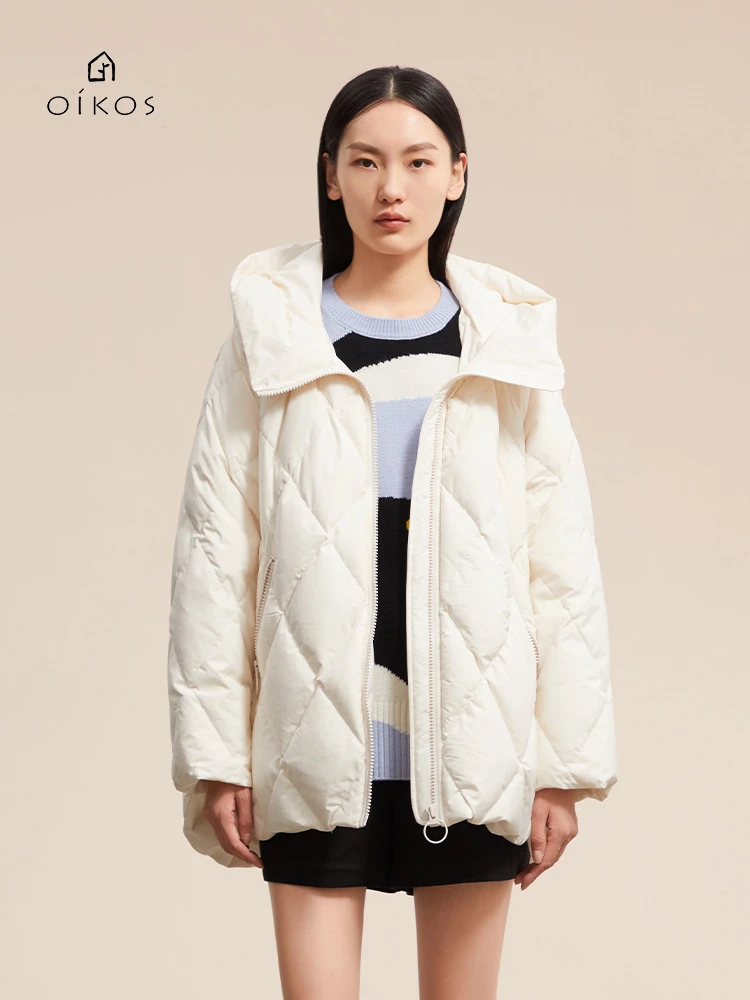 OIKOS羽绒服中长款时尚休闲简约保暖冬季百搭复古宽松5F41M1022