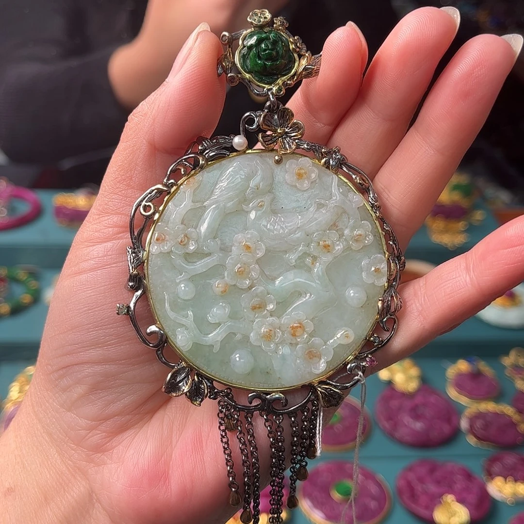 翡翠银S925镶嵌吊坠(不含链)