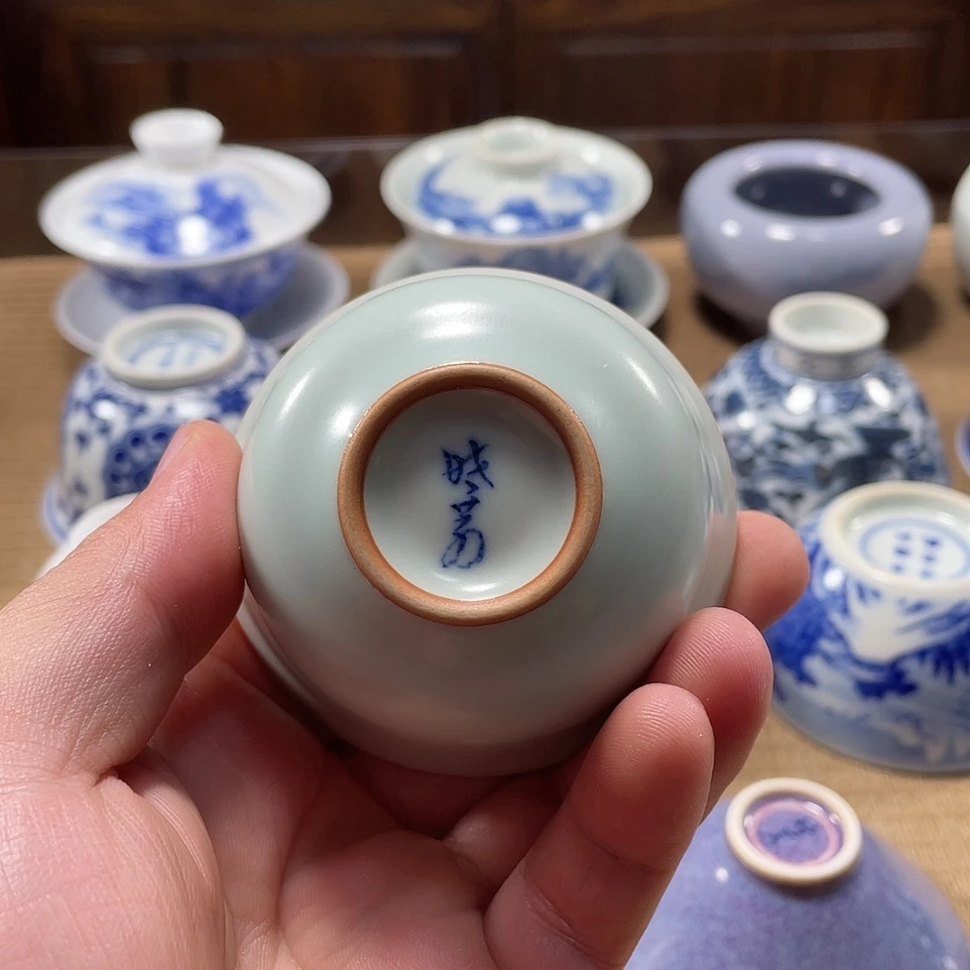 晓芳窑汝窑天青开片玛雅杯