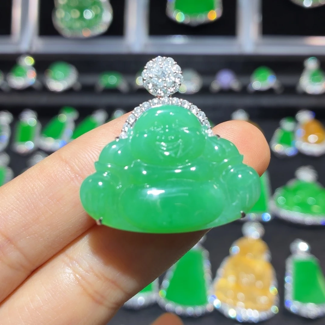 翡翠18K金镶嵌吊坠(不含链)翡翠