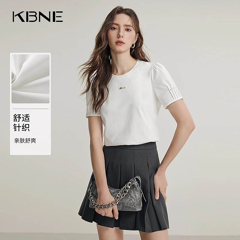 KBNE短袖上衣气质高级感白色内搭女打底衫春季新款独特漂亮小衫