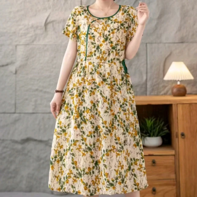 显瘦印花夏季洋气气质温婉连衣裙