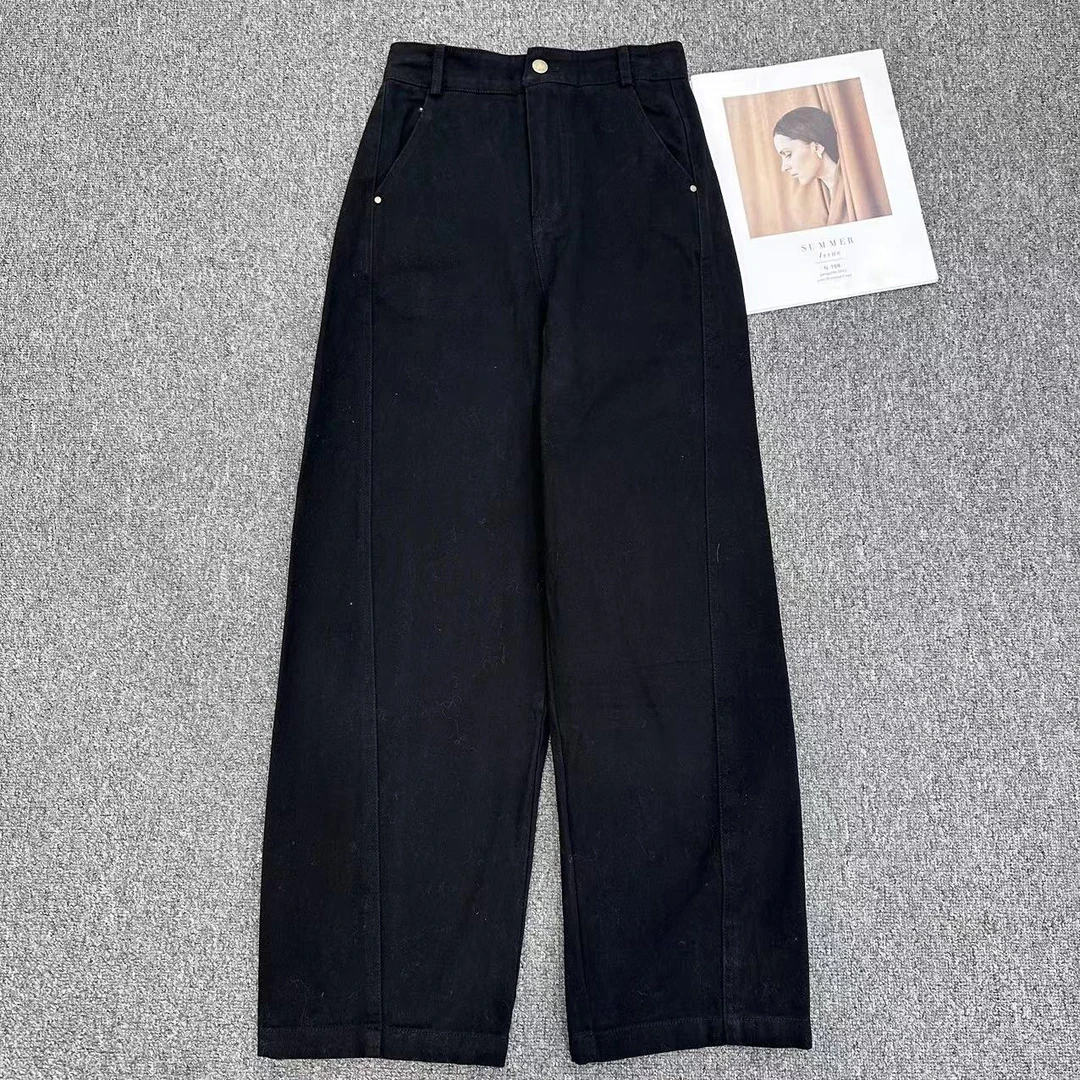 【周周家】5593长款濮院春季黑色牛仔裤纯色街头风休闲时尚