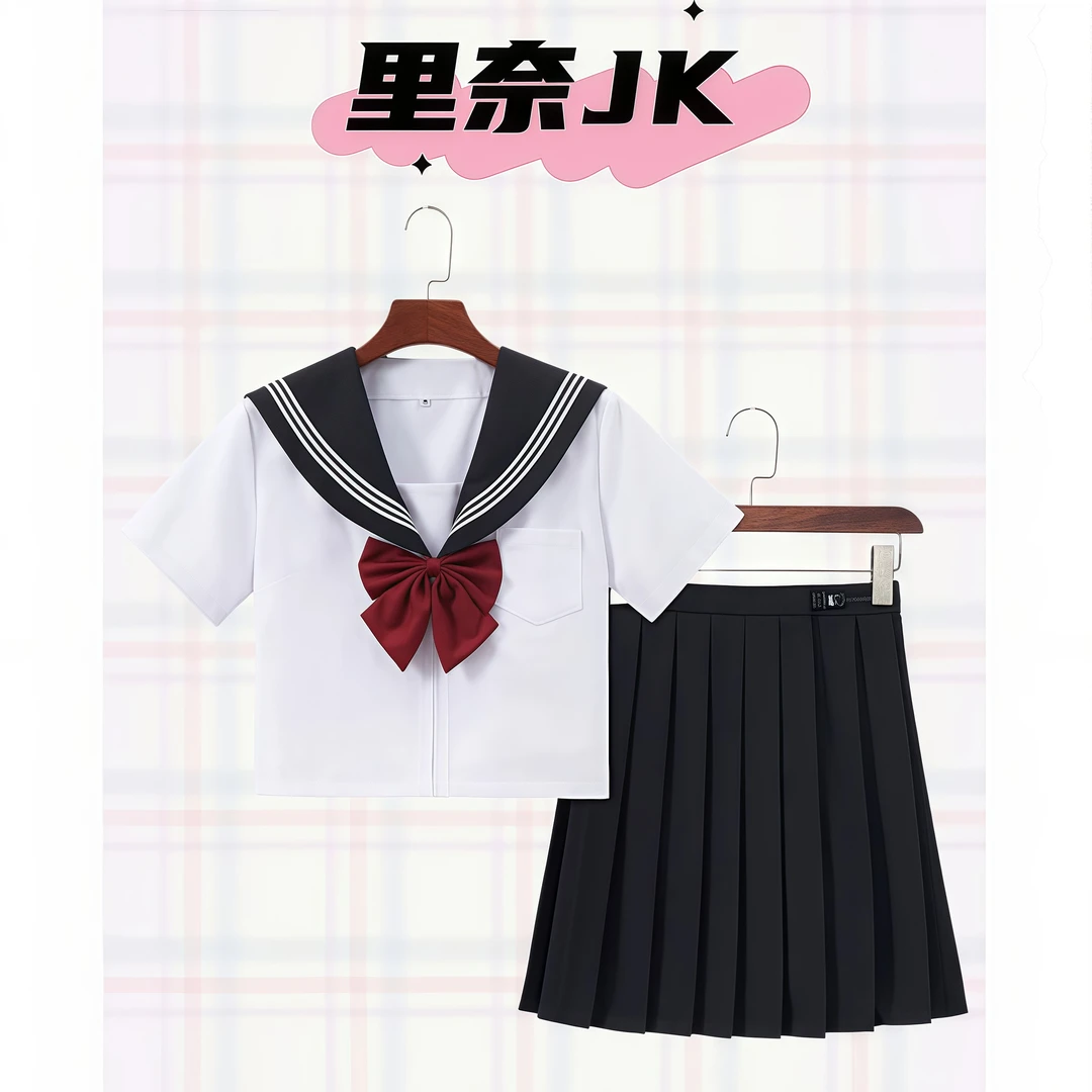 【白桃噗】日系学院风JK水手服绀领白二本jk制服短裙黑领套装甜美风