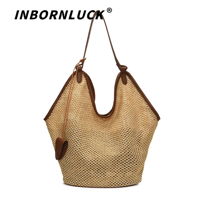 大容量编织草编包女夏天2025新款单肩子母包休闲海边度假风沙滩包